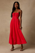 Laylie Red Poplin Lace-Up Midi Dress