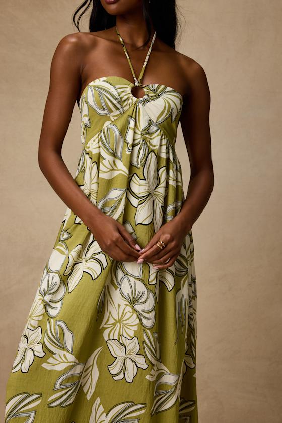 Cheri Light Green Floral Halter Midi Dress