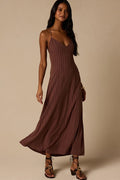 Lilly Brown Pinstriped Tie-Back Midi Dress