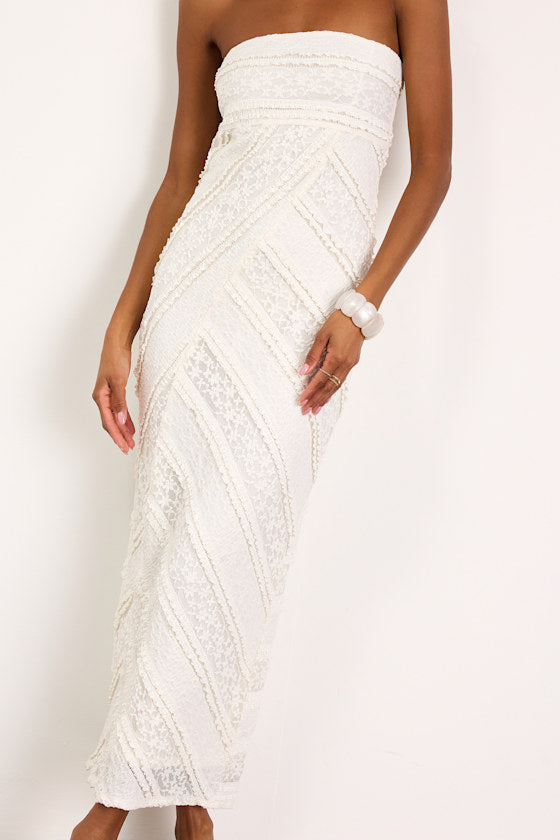 Jasleen Cream Lace Column Midi Dress