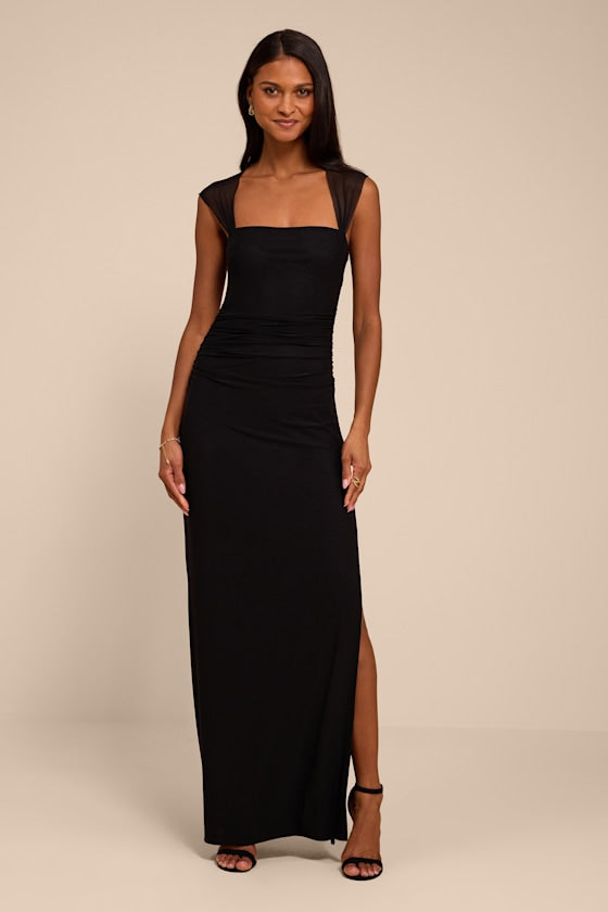 Leanna Black Mesh Column Maxi Dress