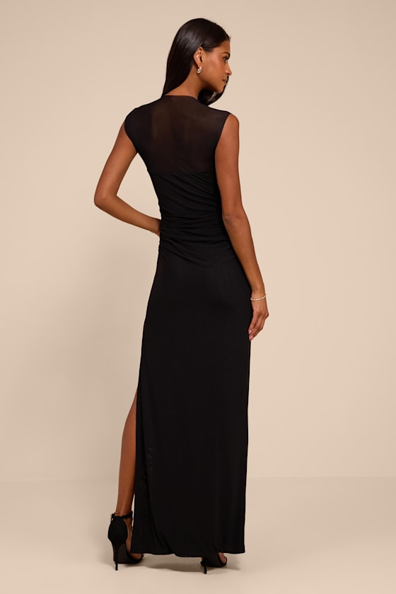 Leanna Black Mesh Column Maxi Dress