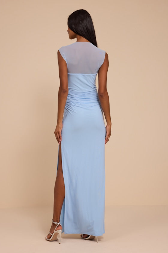 Leanna Light Blue Mesh Column Maxi Dress