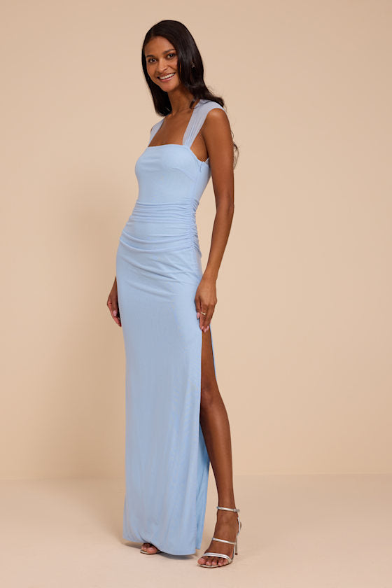 Leanna Light Blue Mesh Column Maxi Dress