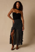 Alicia Black Polka Dot Ruffled Maxi Skirt