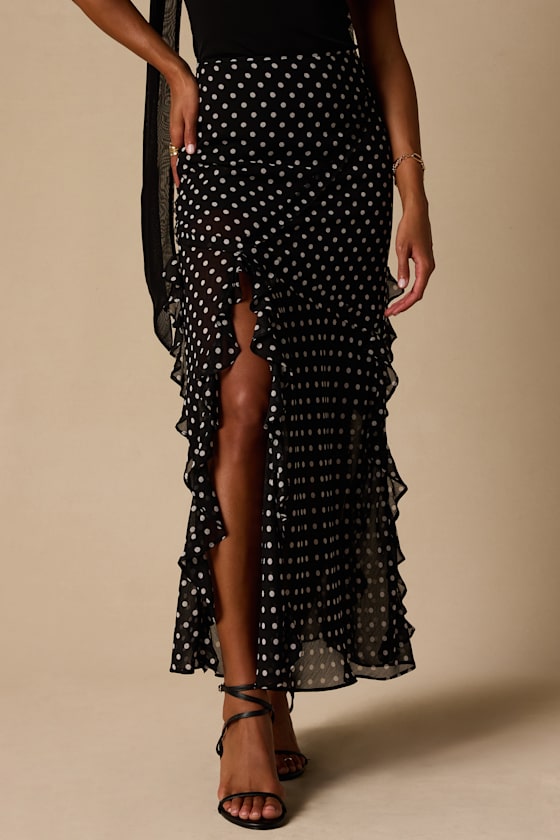 Alicia Black Polka Dot Ruffled Maxi Skirt