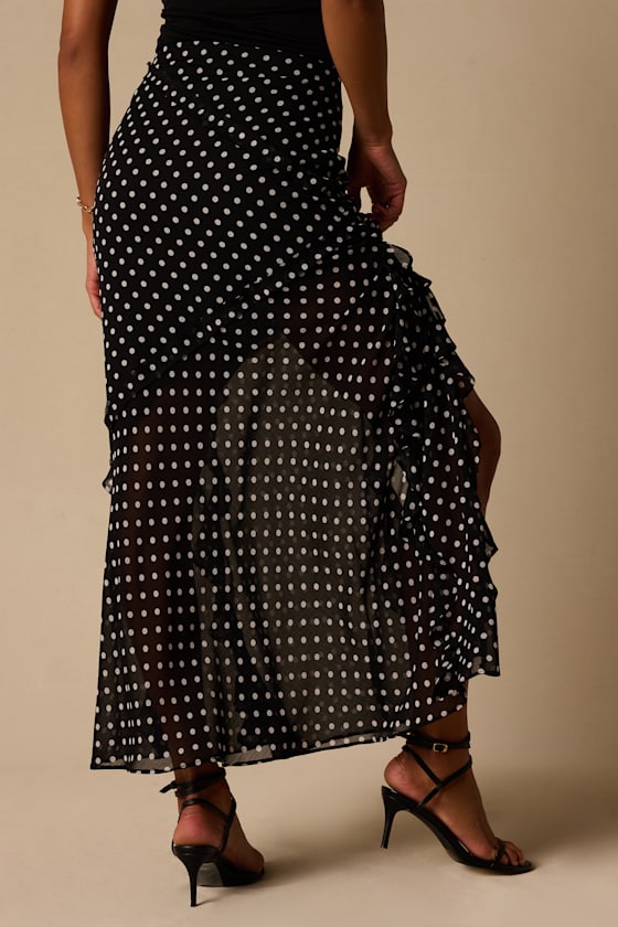 Alicia Black Polka Dot Ruffled Maxi Skirt