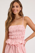 Christa Pink Striped Smocked Tank Top