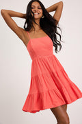 Make a Day of It Coral Cutout Tiered Mini Dress
