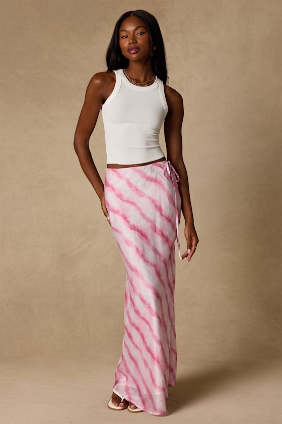Issa Pink and White Striped Maxi Skirt