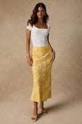 Malaya Yellow Floral High-Rise Midi Skirt