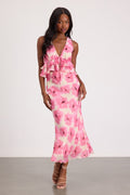 Lilith Cream and Pink Floral Midi Skirt