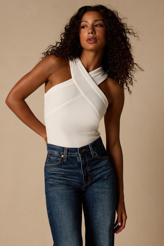 Berlinda Ivory Cross-Front Bodysuit