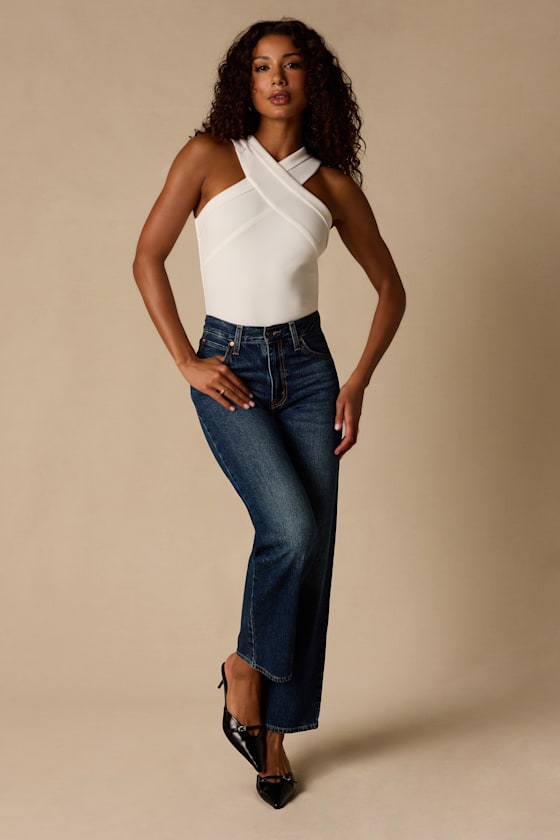 Berlinda Ivory Cross-Front Bodysuit