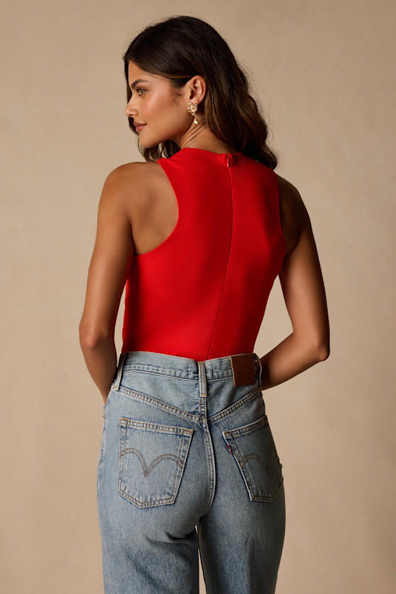 Berlinda Red Orange Cross-Front Bodysuit
