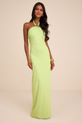 Pauline Lime Green Jersey Knit Halter Maxi Dress
