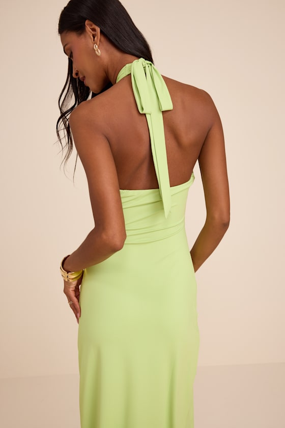 Pauline Lime Green Jersey Knit Halter Maxi Dress