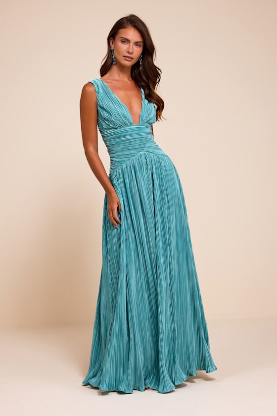 Evaluna Turquoise Plisse Maxi Dress