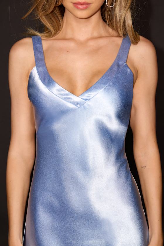 Perfectly Classy Light Blue Satin Strappy Mini Dress