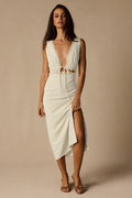 Connie Ivory Lace Tie-Front Midi Dress