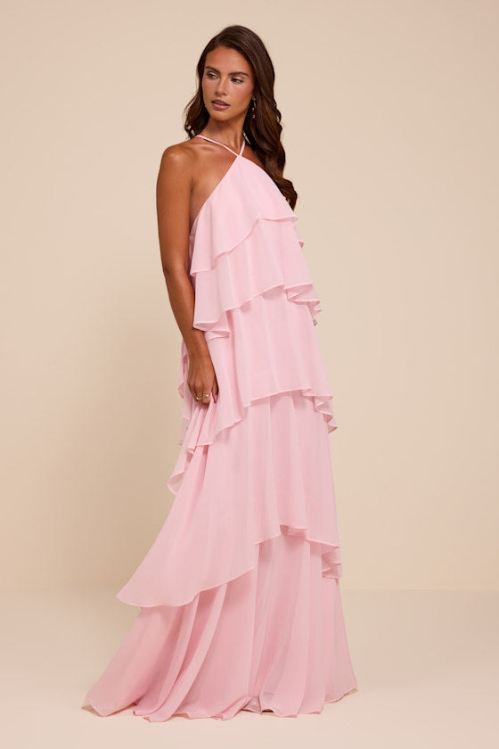 Aveley Light Pink Tiered Shift Maxi Dress