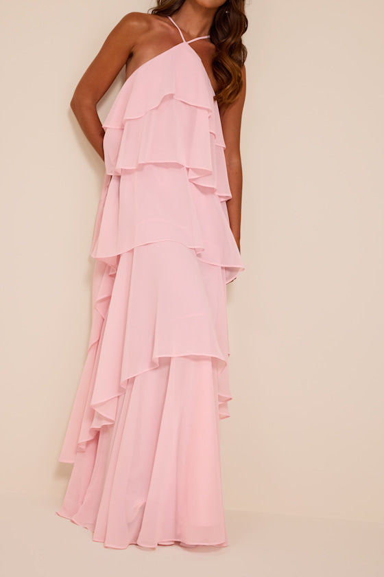 Aveley Light Pink Tiered Shift Maxi Dress