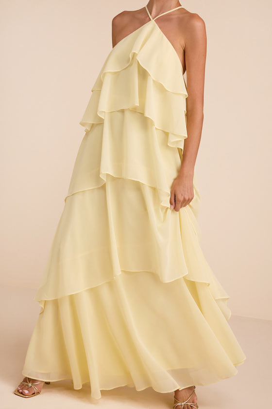 Aveley Light Yellow Tiered Shift Maxi Dress
