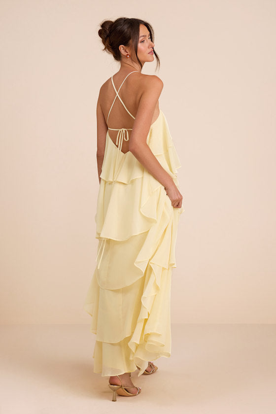 Aveley Light Yellow Tiered Shift Maxi Dress