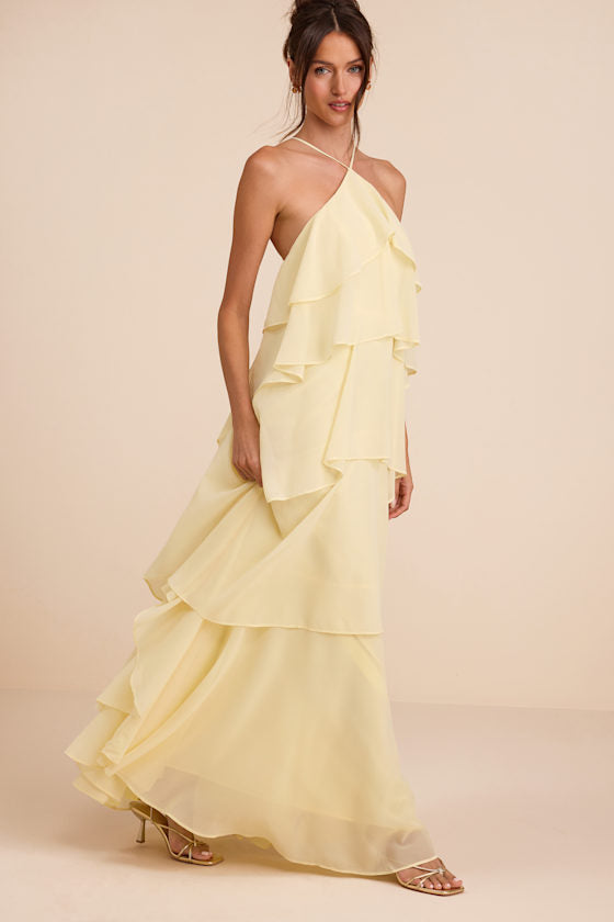 Aveley Light Yellow Tiered Shift Maxi Dress