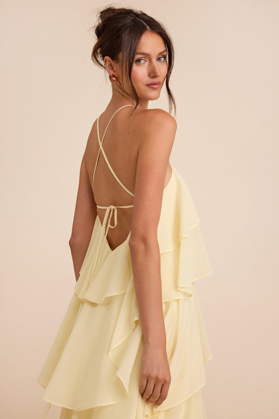 Aveley Light Yellow Tiered Shift Maxi Dress