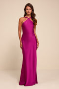 Sienna Magenta Satin Backless Maxi Dress
