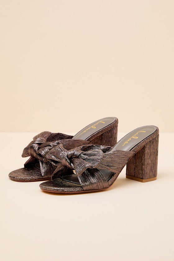 Dorothea Metallic Gunmetal Knotted High Heel Sandals