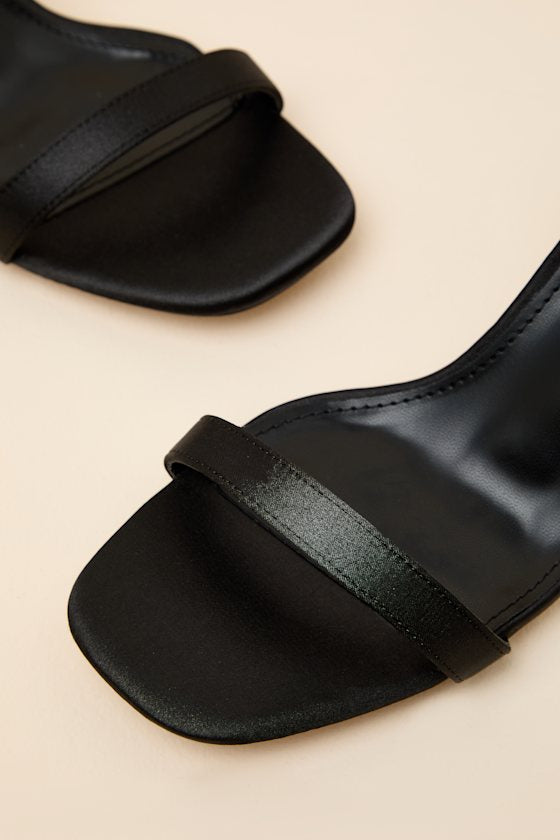 Ensley Black Satin Kitten Heel Ankle Strap Sandals
