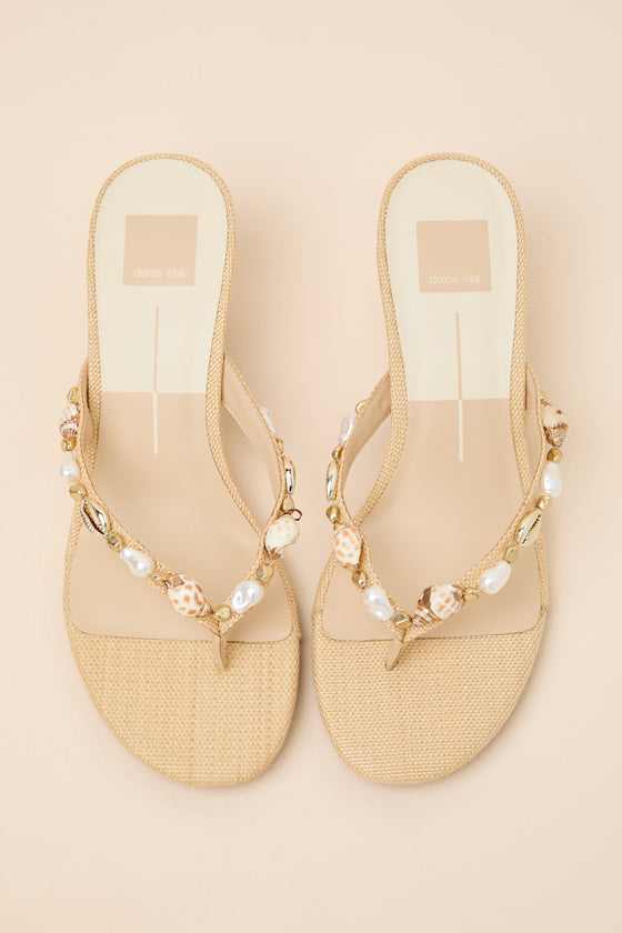 Daksie Light Natural Raffia Kitten Heel Thong Sandals