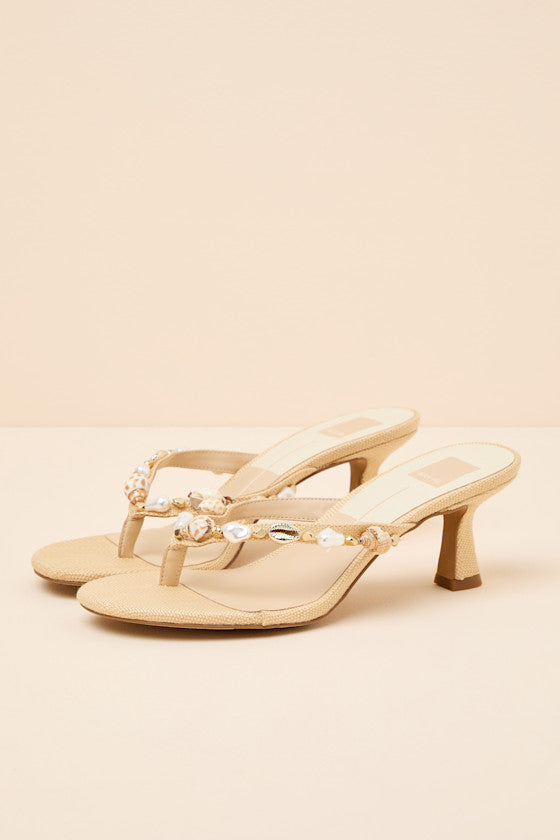 Daksie Light Natural Raffia Kitten Heel Thong Sandals