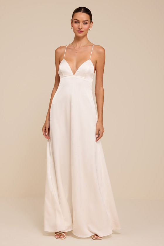 Lupita White Satin Tie-Back Maxi Dress