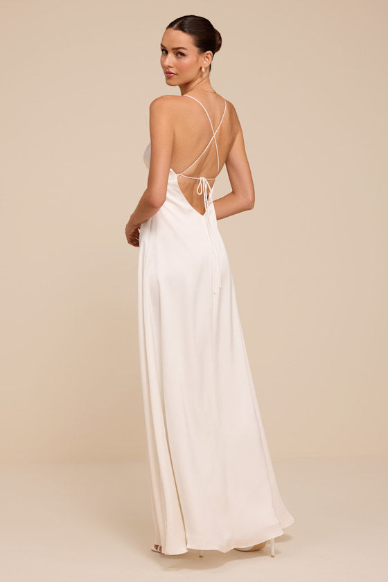 Lupita White Satin Tie-Back Maxi Dress