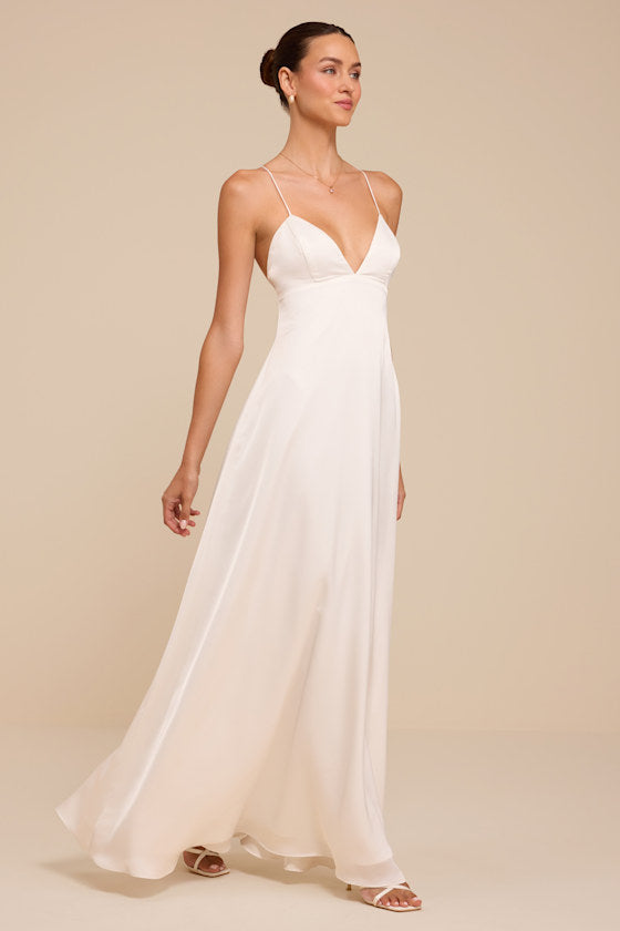 Lupita White Satin Tie-Back Maxi Dress