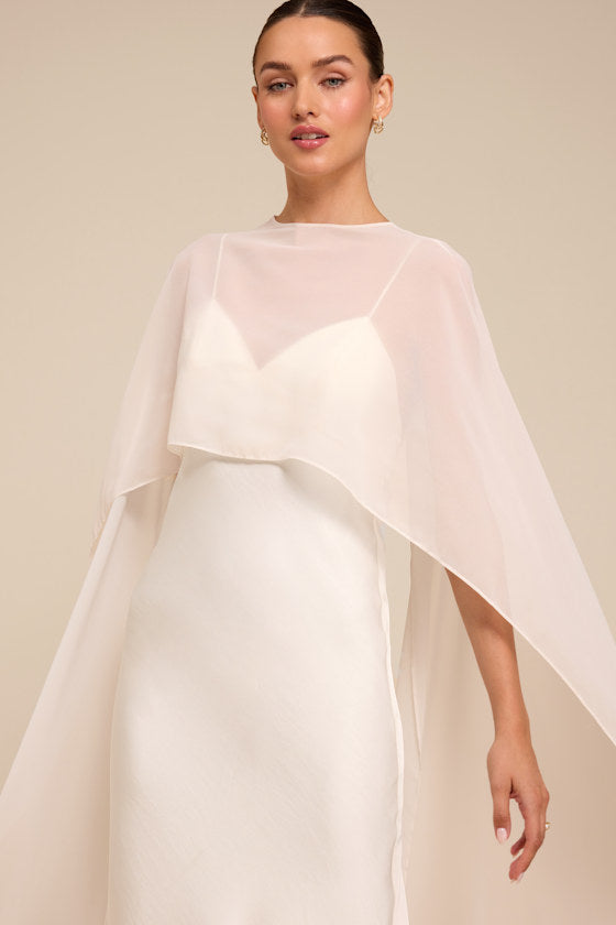 Mercedes White Satin Cape Wedding Dress