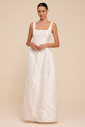 Danara White Floral Jacquard Square-Neck Maxi Dress
