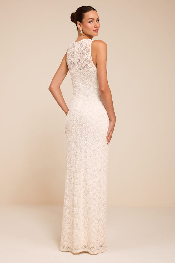 Asteria White Lace Column Wedding Dress