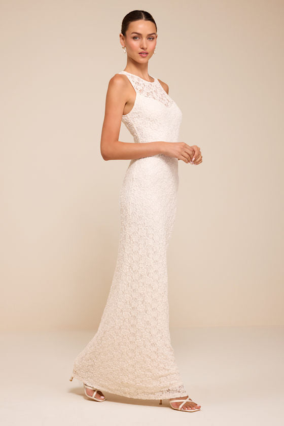 Asteria White Lace Column Wedding Dress