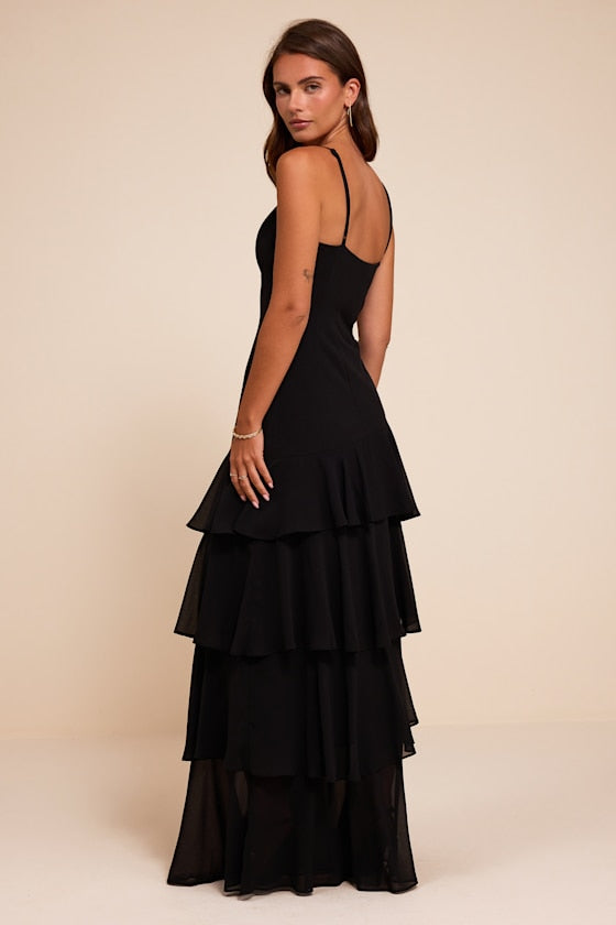 Amaria Black Tiered Maxi Dress