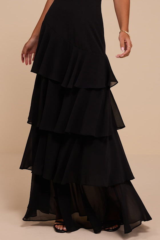 Amaria Black Tiered Maxi Dress