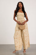 Indie Tan and Ivory Boho Print Wide-Leg Jumpsuit