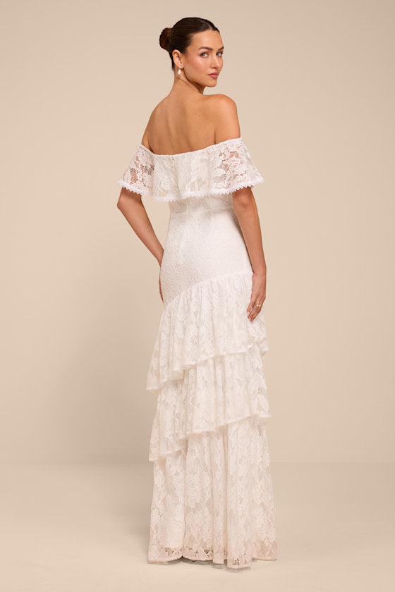 Poet White Lace Tiered Maxi Dress