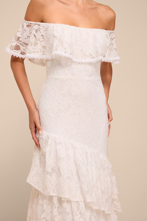 Poet White Lace Tiered Maxi Dress