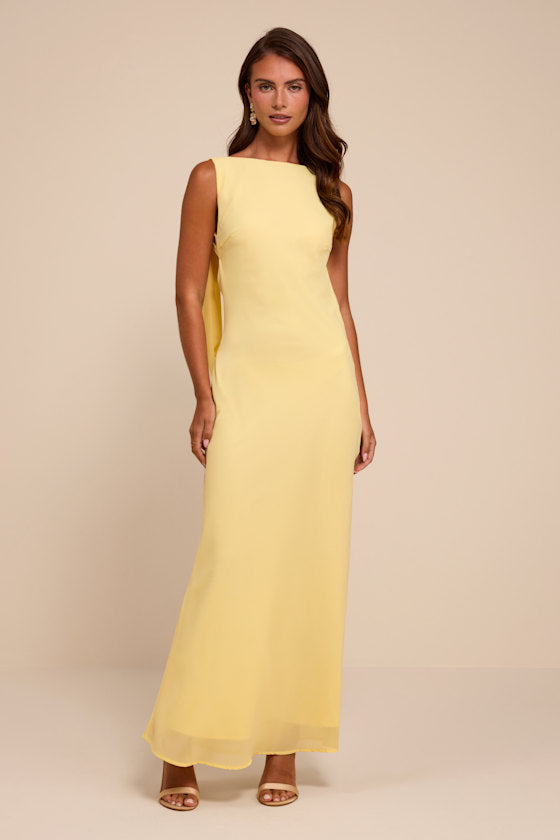 Eudora Light Yellow Cowl Back Maxi Dress