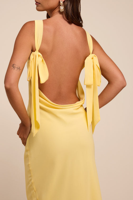 Eudora Light Yellow Cowl Back Maxi Dress