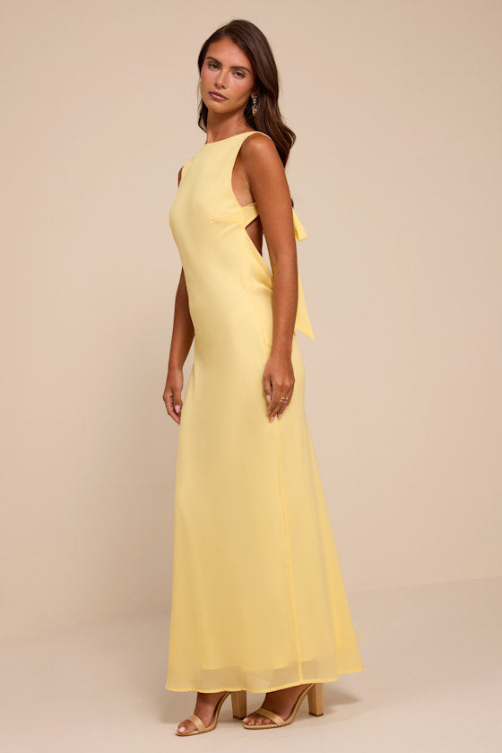 Eudora Light Yellow Cowl Back Maxi Dress